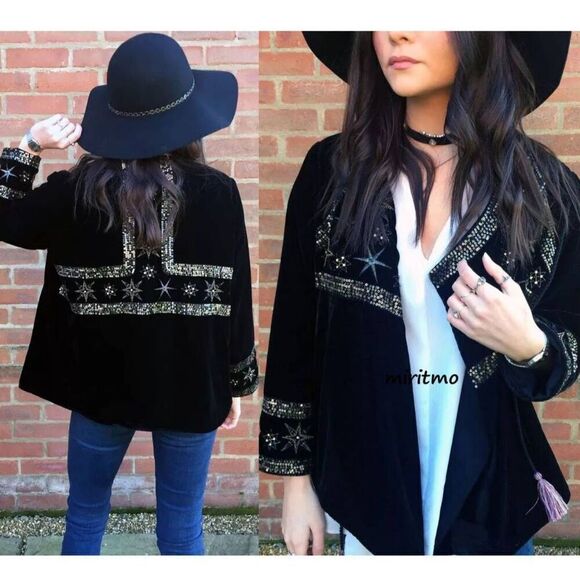 Zara Sequin Beaded Velvet Jacket M - Picture 1 of 11